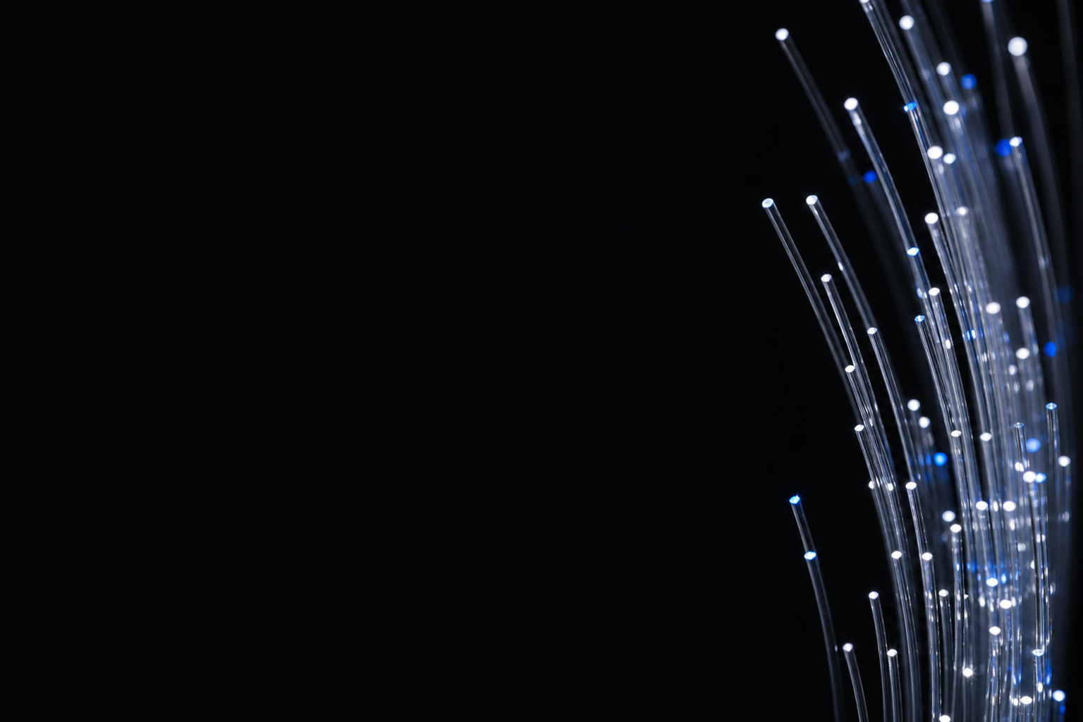 Illuminated optical fiber strands against black